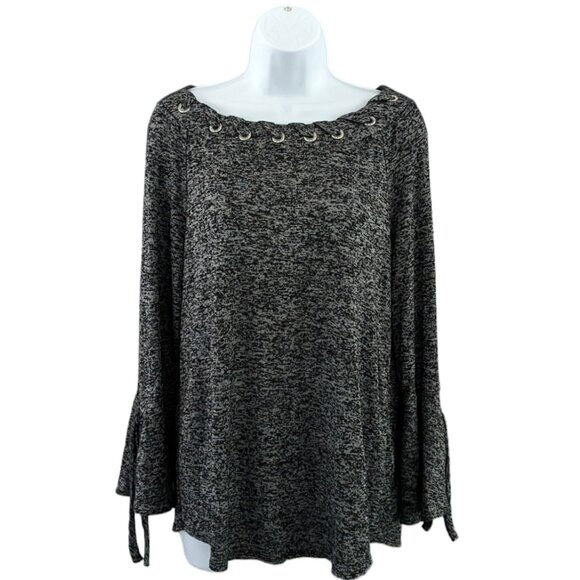 PerSeption Concept Women’s black gray rhinestone scoop-neck bell sleeve sweater - Picture 1 of 7